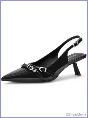 Slingback Kitten Heels Pointed Toe Pumps Adjustable Buckle Women's Shoes